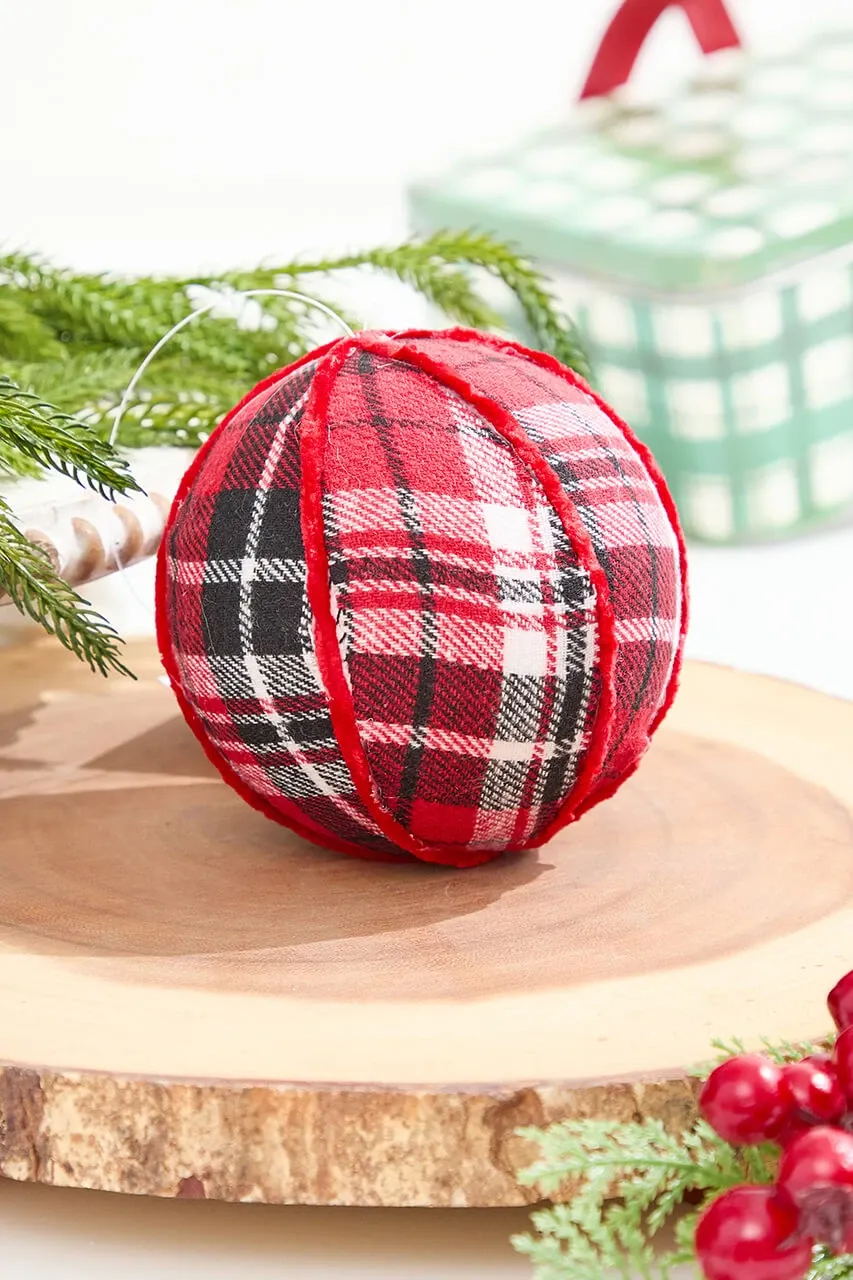 4” Fabric Plaid Ball Ornament