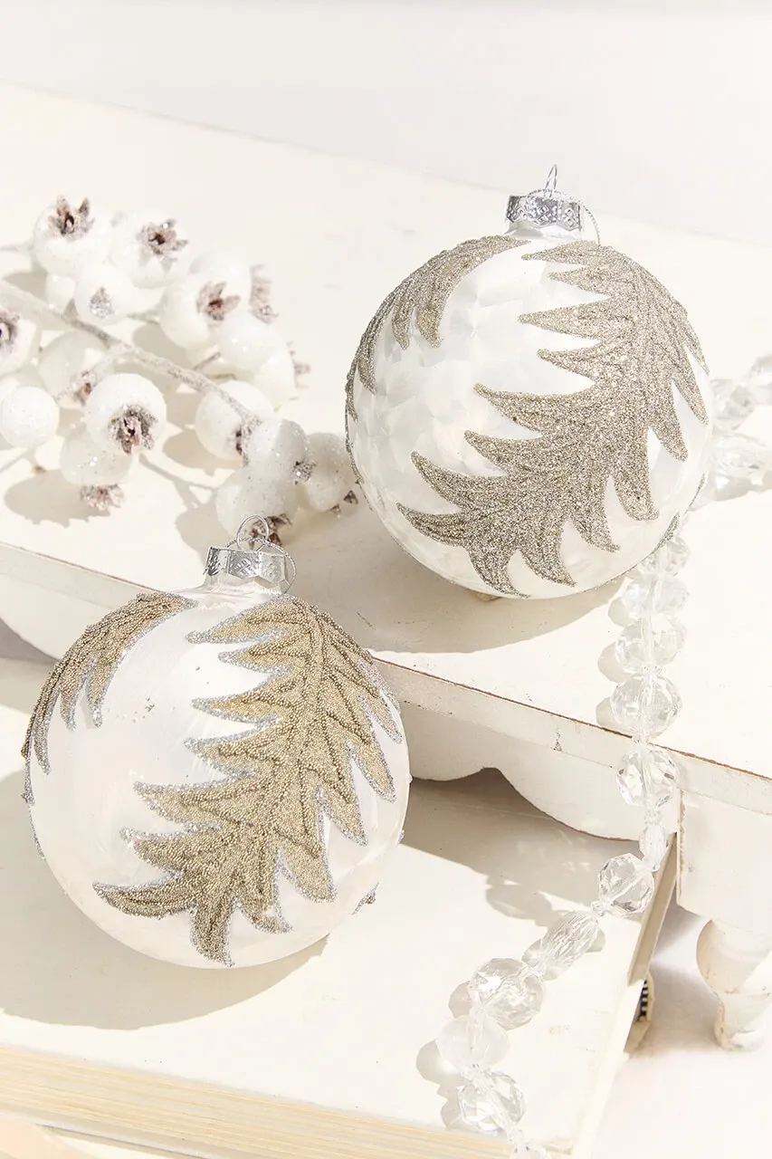 4” Frosted Silver with Tree Glass Ornament Beaded