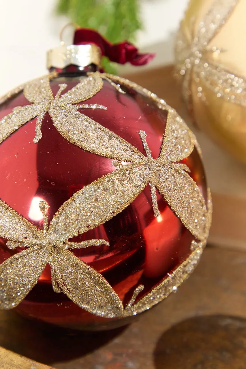 4” Gold & Burgundy Ball Glass Ornament Gold