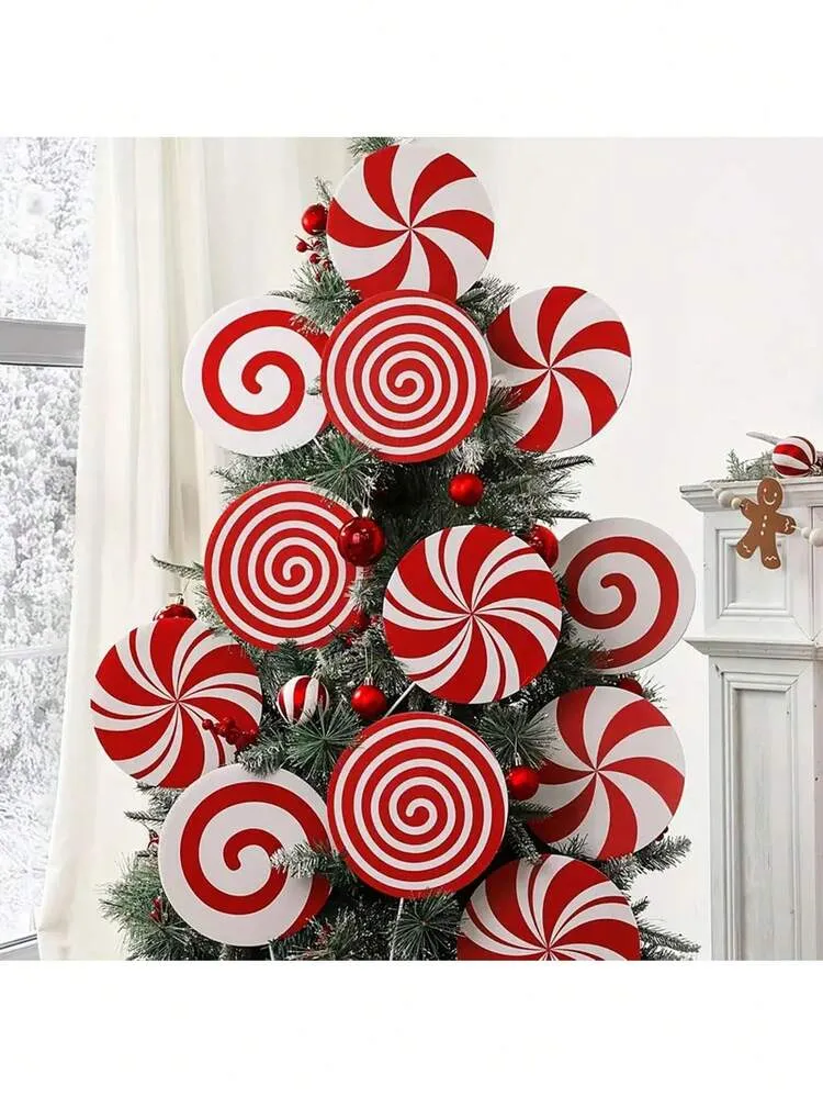 4/3pcs/7.9IN Christmas Candy Picks, Red And White Candy Christmas Tree Decor  Inserts, Red And White Peppermint Lollipop Christmas Tree Decorations, Cute Candy  Decor, Christmas Tree Topper, Suitable 