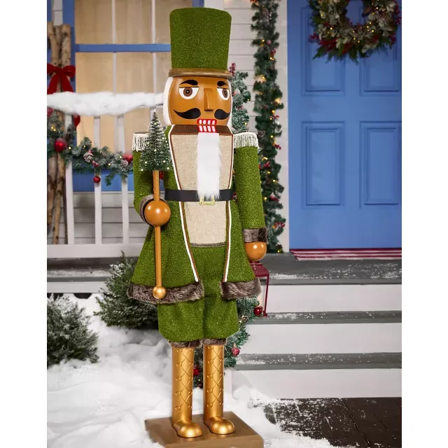 5 Ft 3 In Collapsible Animated Green Bouclé Nutcracker - Spirithalloween.com