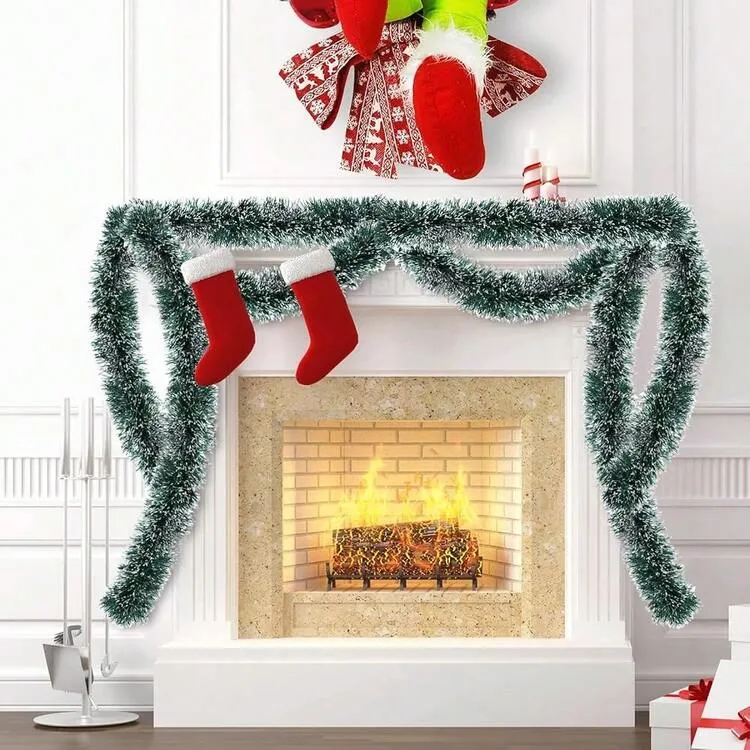 50 Ft Green Christmas Tinsel Garland Metallic Twist Shiny Garland For Xmas Christmas Tree Decorations, Holiday Home Party Supplies Indoor Outdoor Decor (Green),50FT-GreenandWhite | SHEIN USA