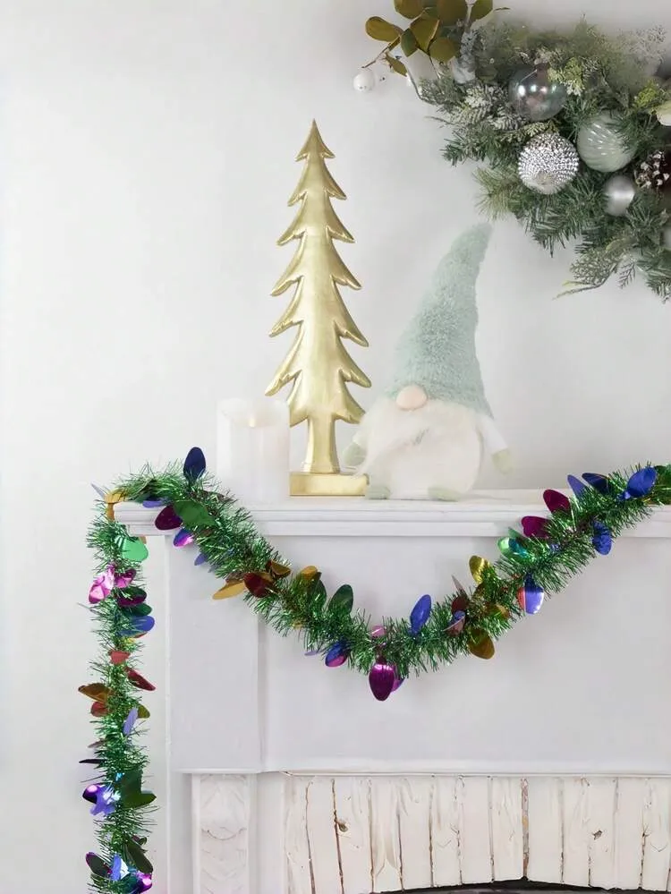 50ft Green Tinsel Garland With Colorful Bulb Cut-Outs - Flame Retardant Holiday Decor For Tree, Mantel & Staircase | SHEIN USA