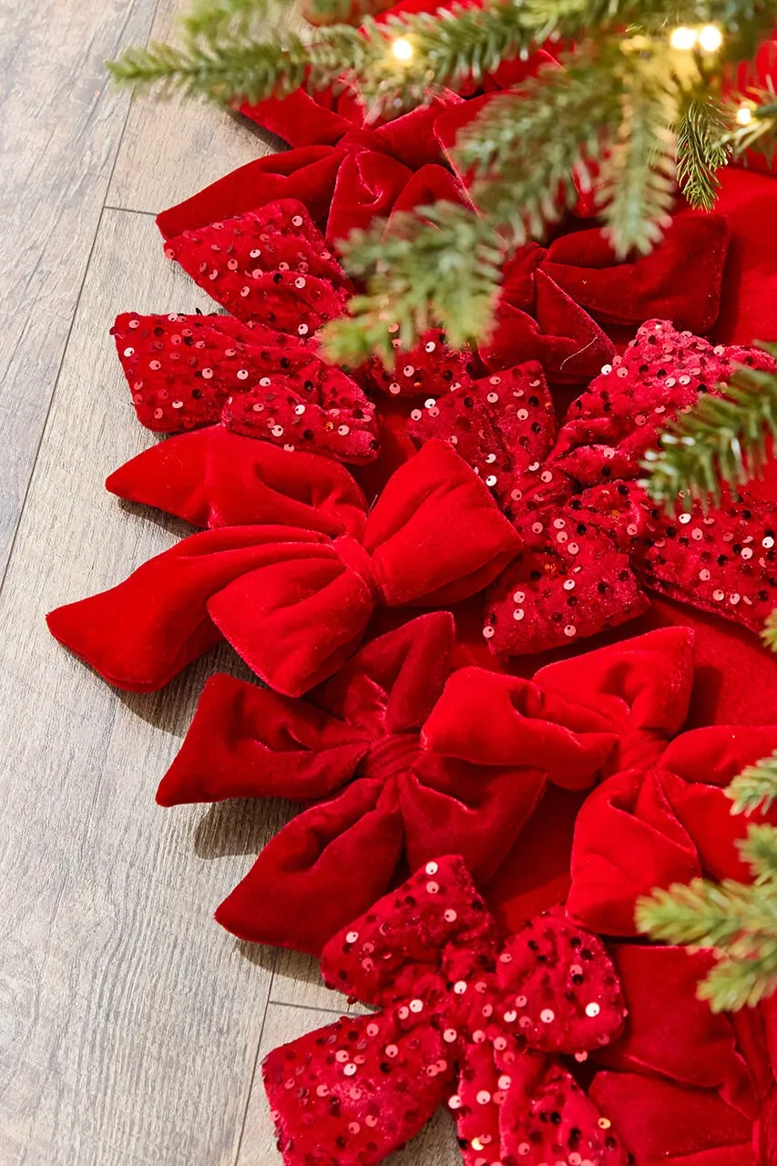 54' Red Velvet Sequin Bow Tree Skirt
