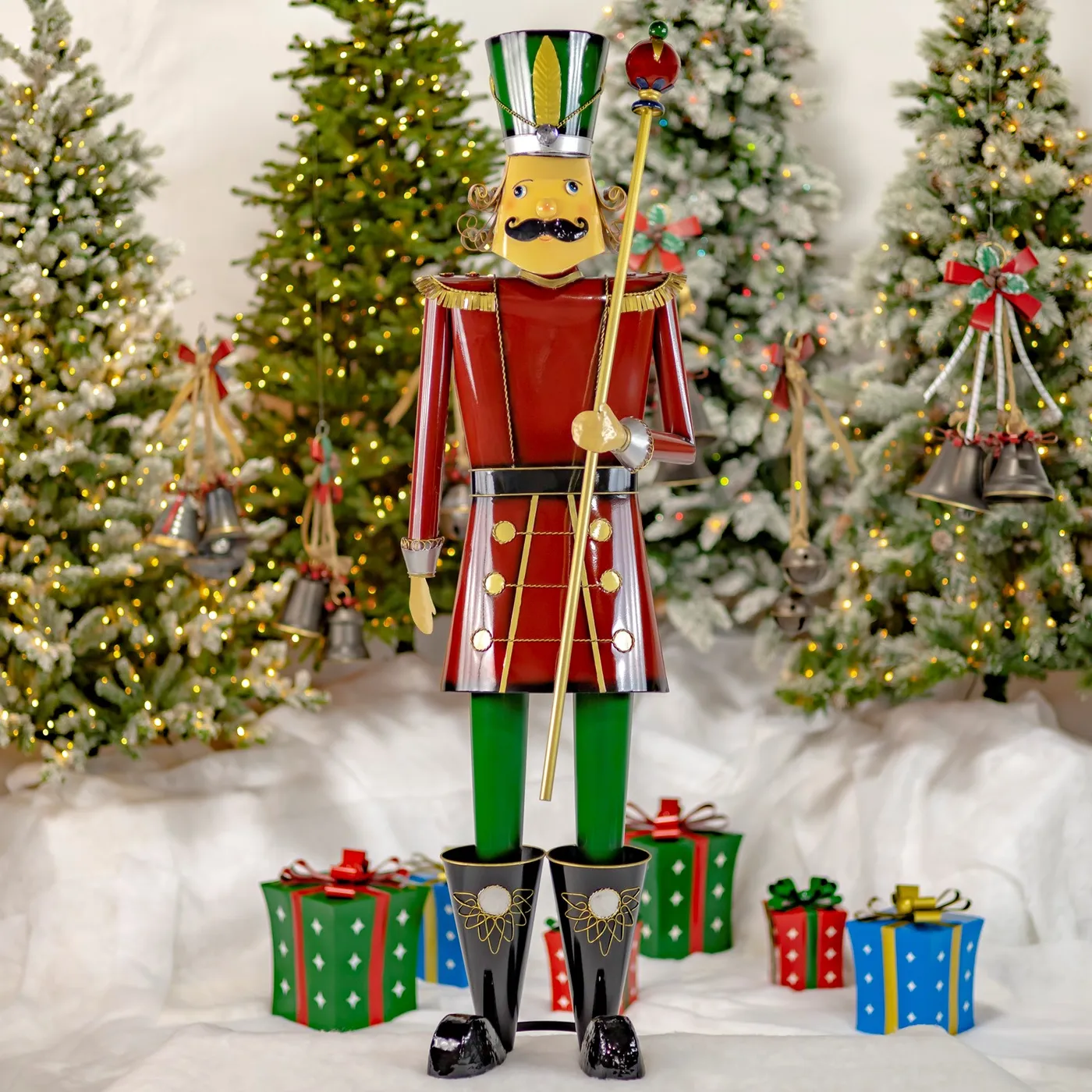 59' Tall Iron Christmas Burgundy Nutcracker Holding Baton 'Henry'