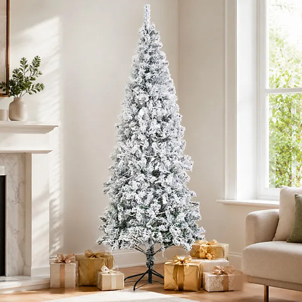 5ft Snow Flocked Artificial Christmas Tree with Hinged Branches, Realistic  Frosted PVC Christmas Tree with Metal Stand