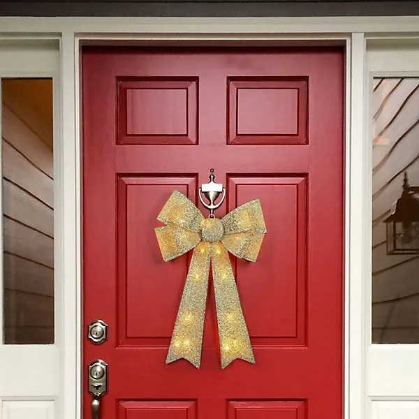 60cm Ribbon Bow Wreaths Outdoor Christmas Xmas LED Light - Door Tree Topper Display Indoor & Outdoor
