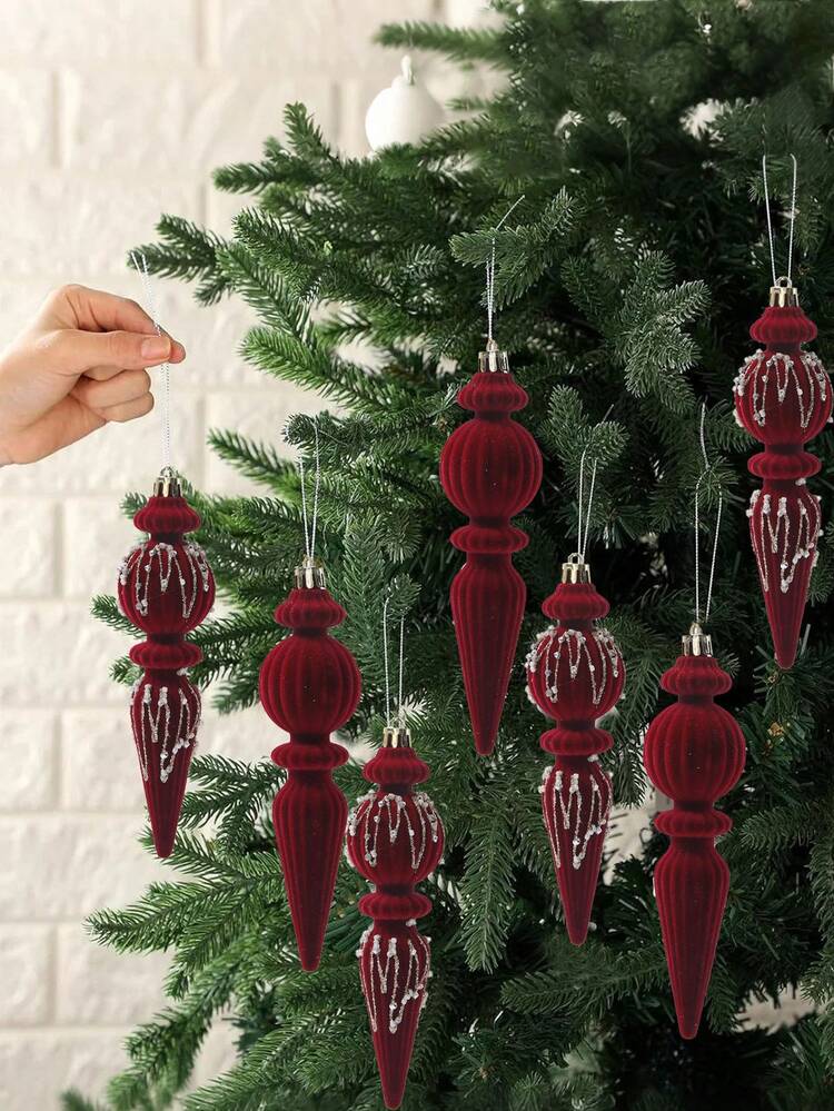 6/12pcs - 7 Inch Velvet Christmas Ornaments, Textured Christmas Tree  Decorations With Hanging Loops, Shatterproof, Home Decor, Perfect For  Christmas, Weddings And Holiday Home Decoration (Burgundy) 
