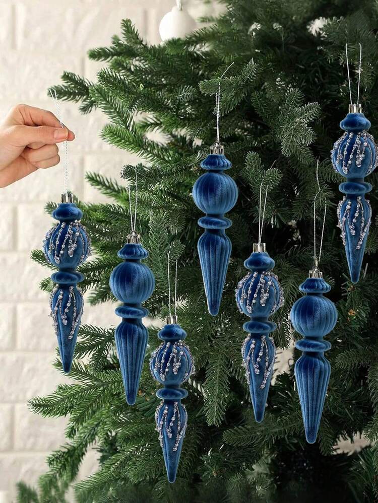6/12pcs - 7 Inch Velvet Christmas Ornaments With Hanging Loops, Shatterproof, Suitable For Christmas, Weddings And Holiday Home Decor (Blue) | SHEIN EUR