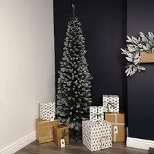 6.5ft (2m) Pencil Style Slim Snow Tipped Artificial Christmas Tree in Green  - Tesco Groceries