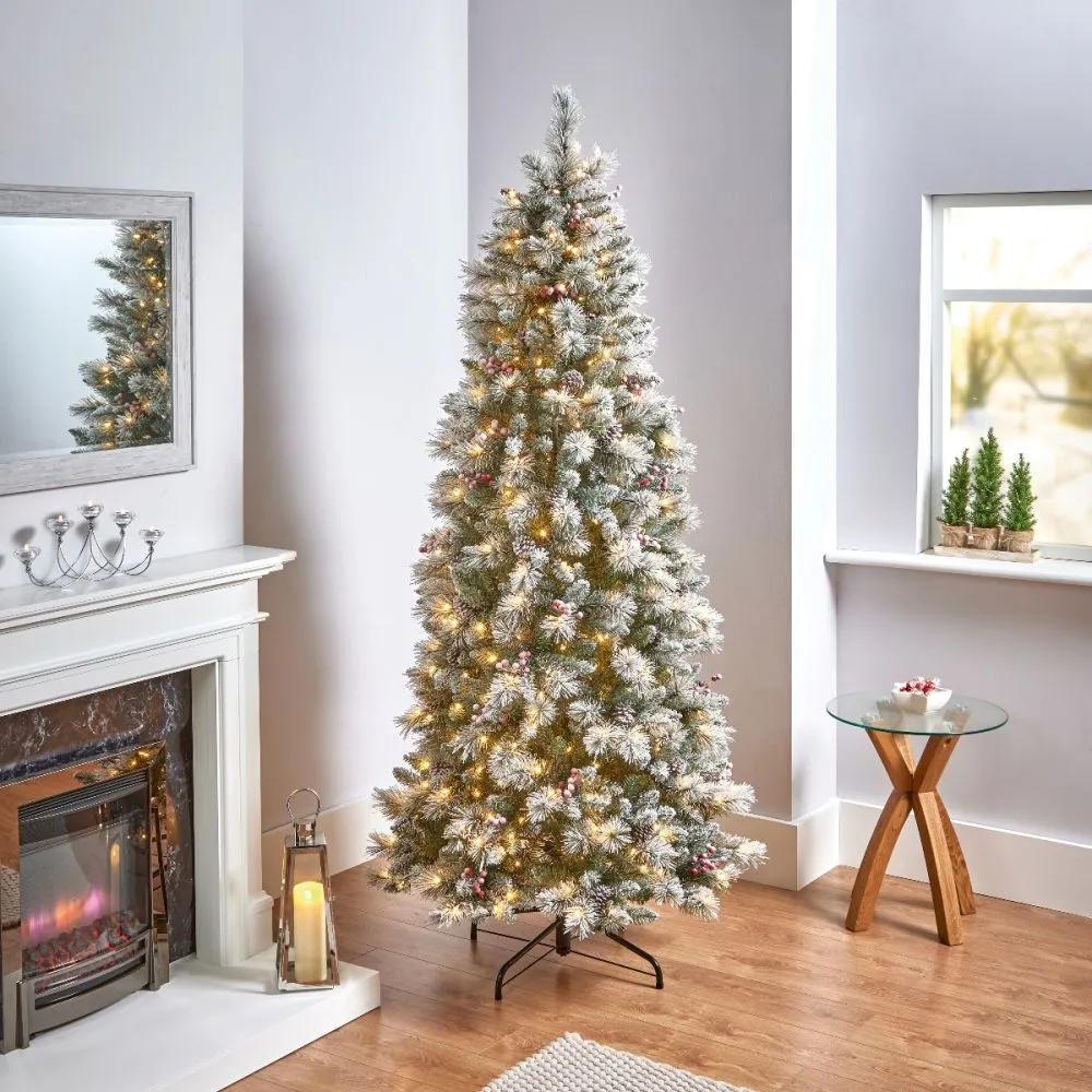 6.5ft Slim Frosted Pre-Lit Artificial Christmas Tree | Johnstown Garden  Centre