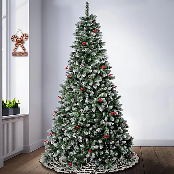 6FT Christmas Tree Snow Frosted Pine Cone and Red Berries Xmas Tree