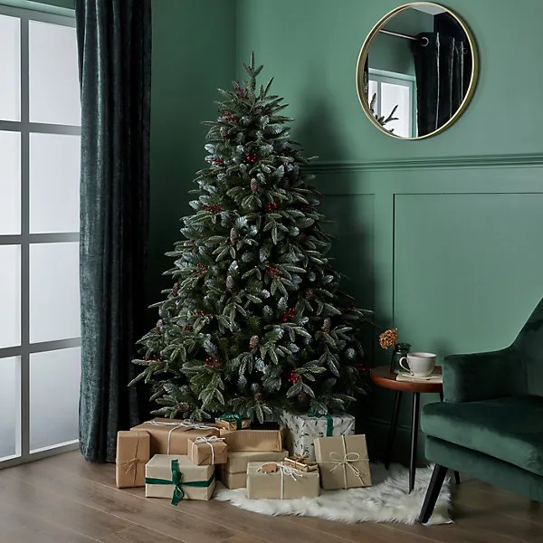 6ft Full Blitzen Warm white LED Pre-lit Frosted effect Artificial Christmas tree - Green
