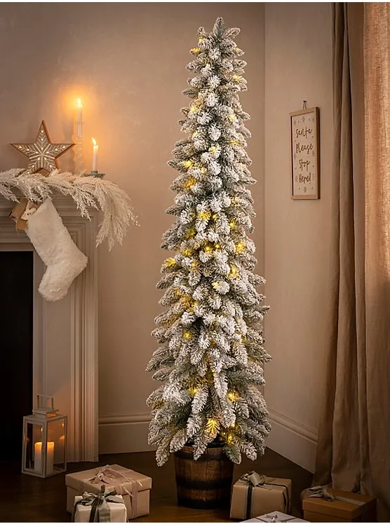 6ft Green Slim Flocked Potted Pre Lit Christmas Tree | Christmas | George at ASDA