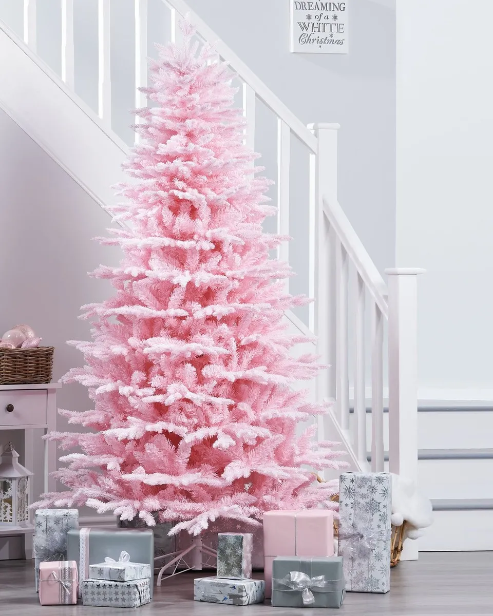 6ft/7ft Christmas Tree Pink Sugar Snow Flocked Indoor Xmas Decoration |  eBay UK