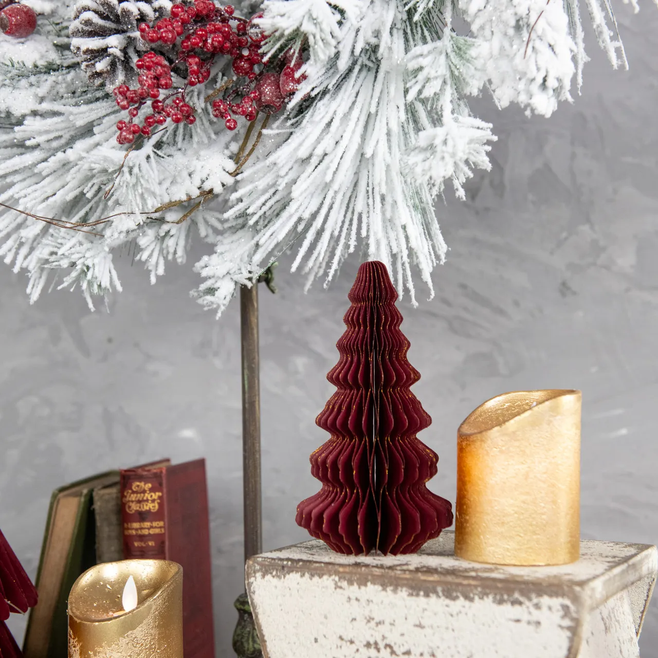 7' BURGUNDY W/ GOLD TRIM PAPER TREE - Ragon House