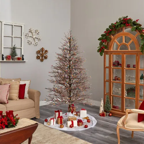 7' Pre-Lit Frosted Berry Twig Artificial Christmas Tree, Multicolor Lights  | Christmas