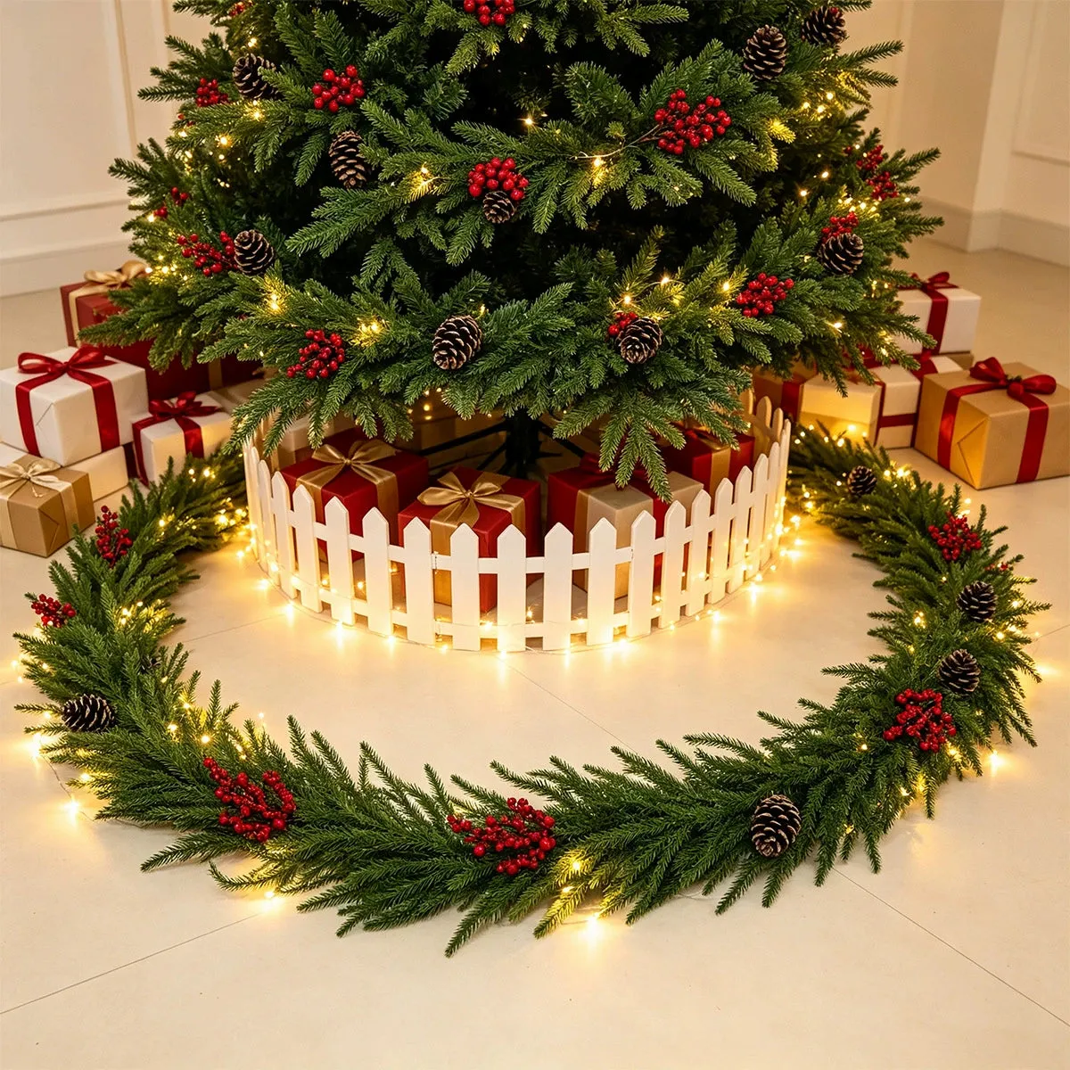 71' Realistic Pinecone & Berry Vine Garland, Christmas Decor for Staircase,  Table, Mantel, Holiday & Wedding Arrangements