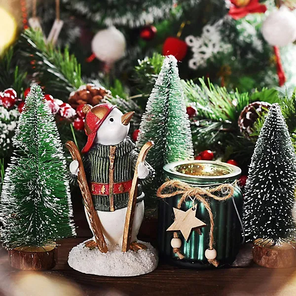 72piece Mini Christmas Tree Bottle Brush Tree Plastic, Mini Pine with  Wooden Base Frosted Tree Desktop