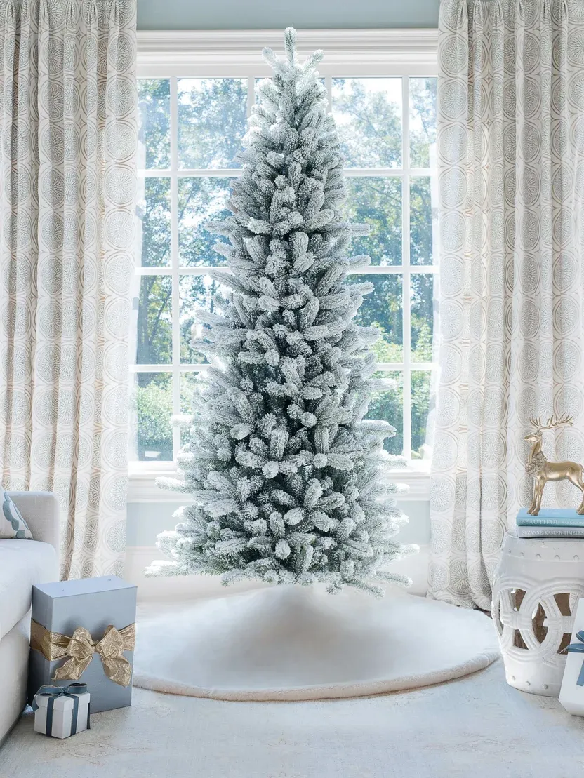 7.5' King Flock® Slim Artificial Christmas Tree Unlit - christmasjungle.com
