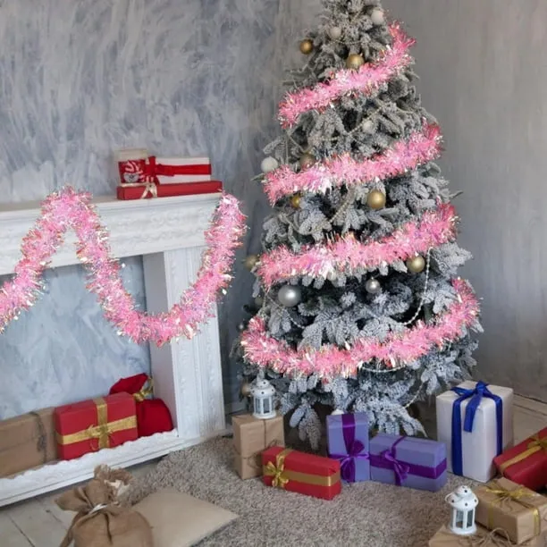 78.7-Inch Pink Metallic Tinsel Garland, Sparkling Christmas Hanging Decor - Plastic Xmas Garland for Tree, Home, Party, Wedding & Holiday Decoration - Walmart.com