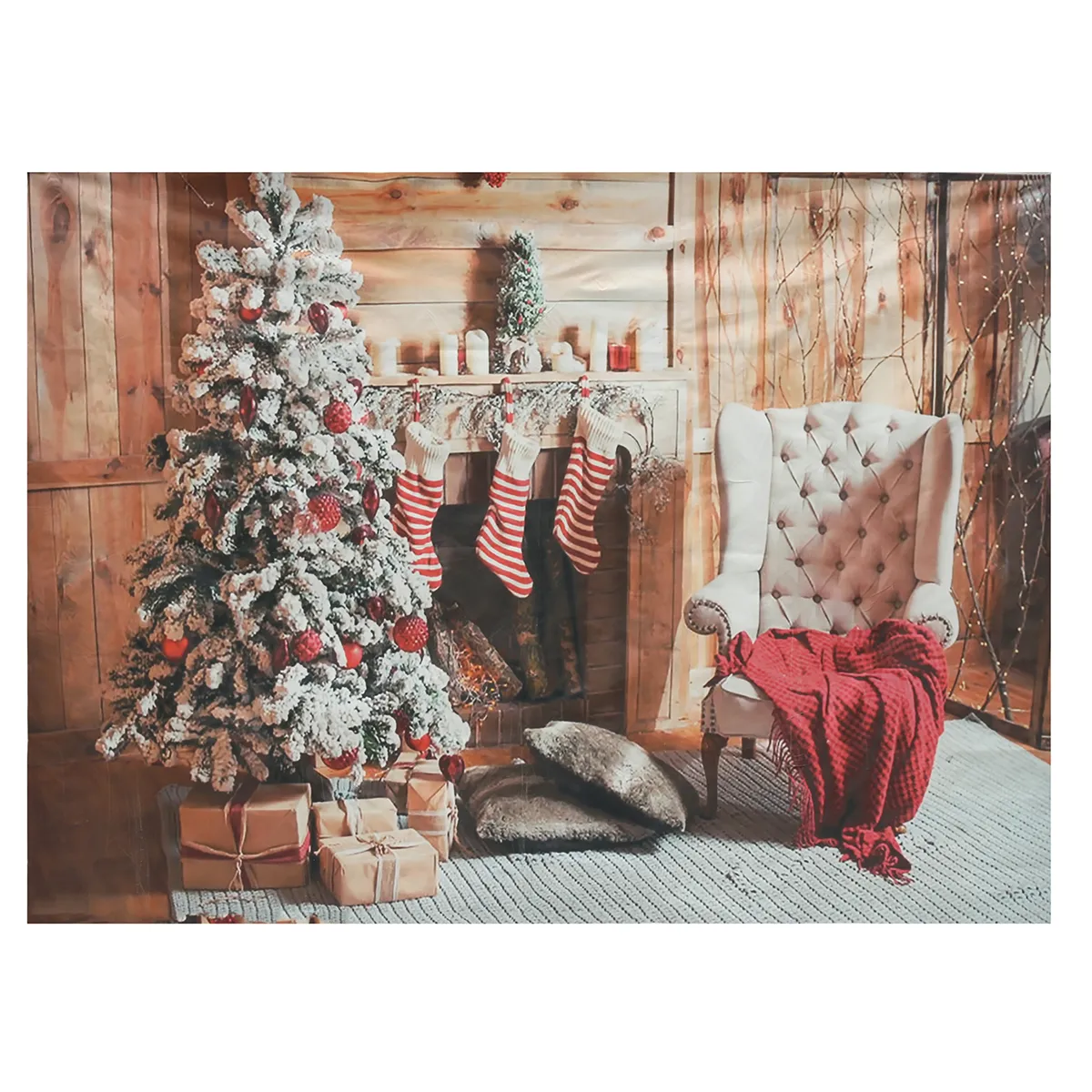 7x5ft Christmas Tree Fireplace Photography Backdrop Photo Studio Prop Background
