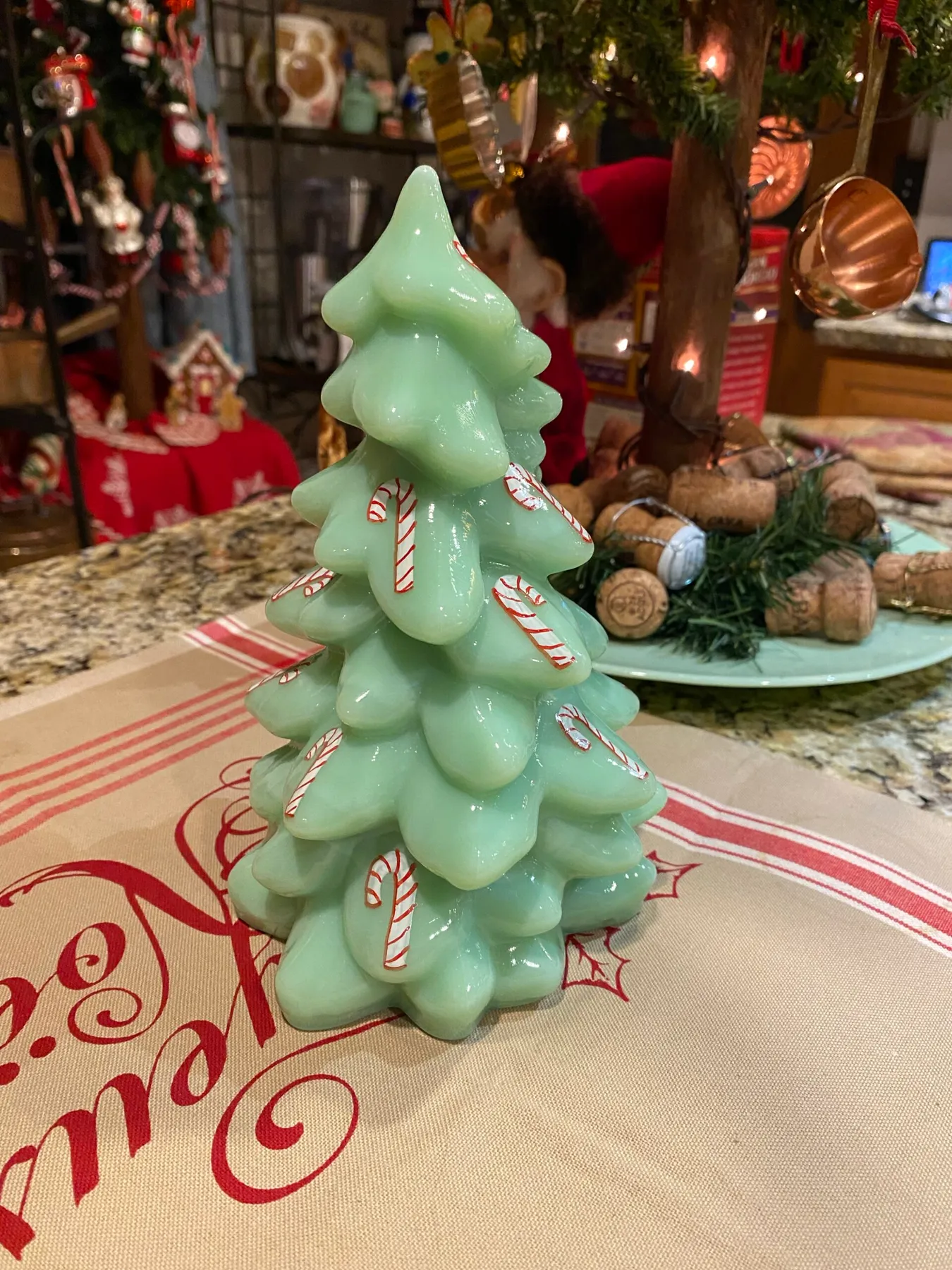 8″ Painted Candy Cane Jadite Mosser Christmas Tree – Jadite Junkies