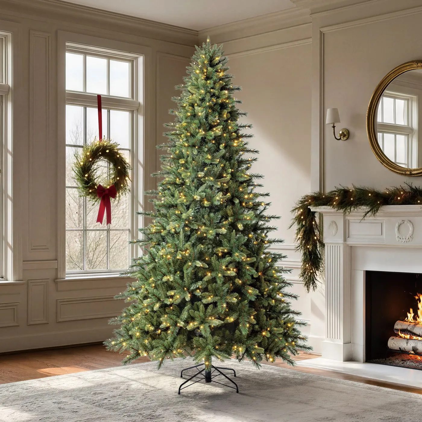 9-Ft. Flocked Mountain Pine Christmas Tree with Multi-Color LED 9' Sierra Pine Christmas Tree
