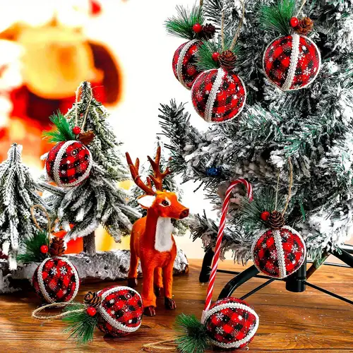 9 rustic christmas tree decorations, farmhouse christmas decorations,  natural jute burgundy christmas balls | Great Deals | Temu