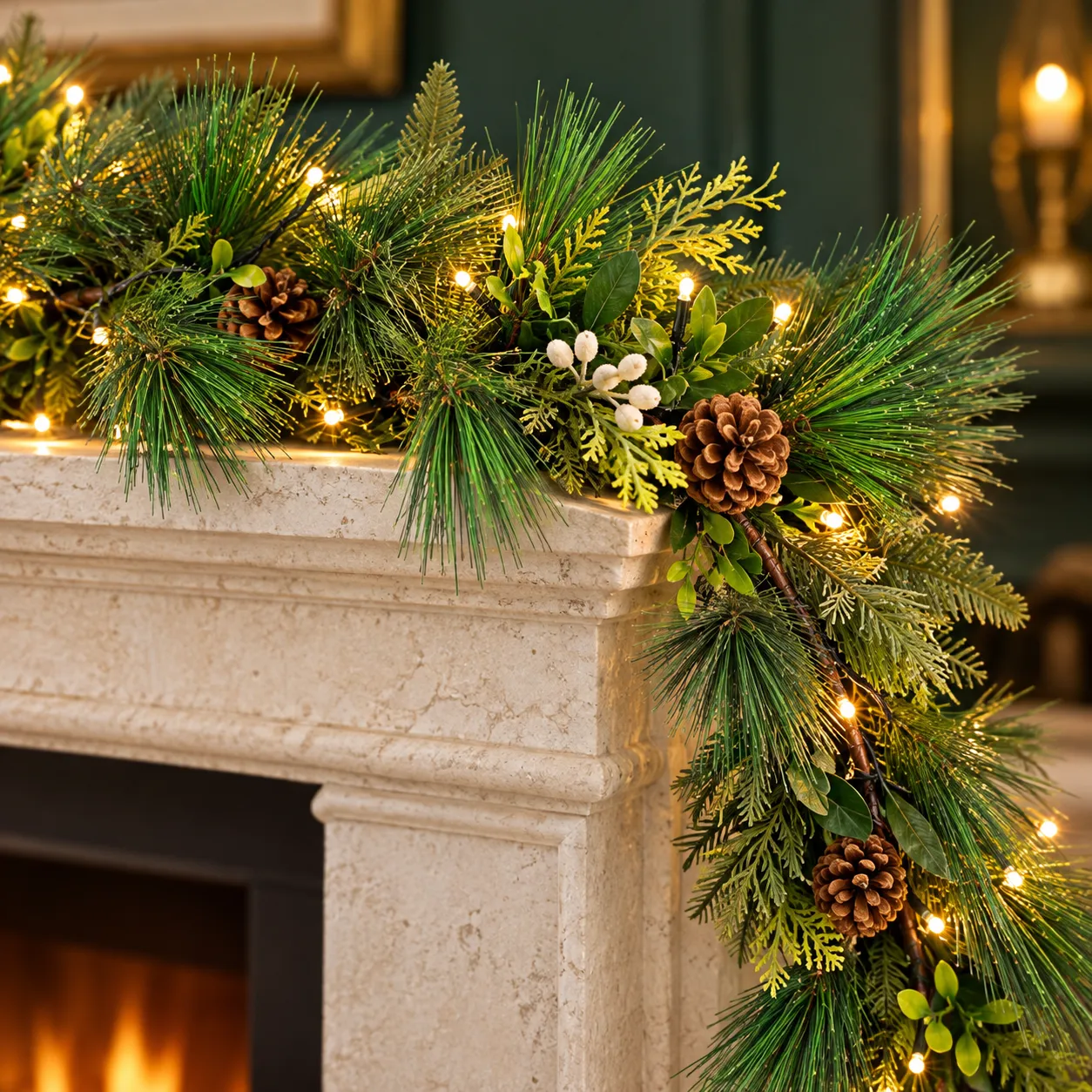 9ft Luxury Mistletoe and Pine Pre Lit Christmas Garland
