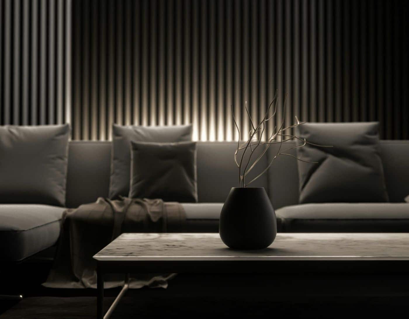 a black and white photo of a living room