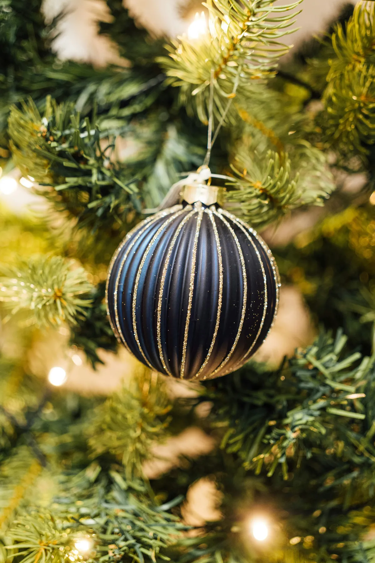 a christmas ornament hanging from a christmas tree