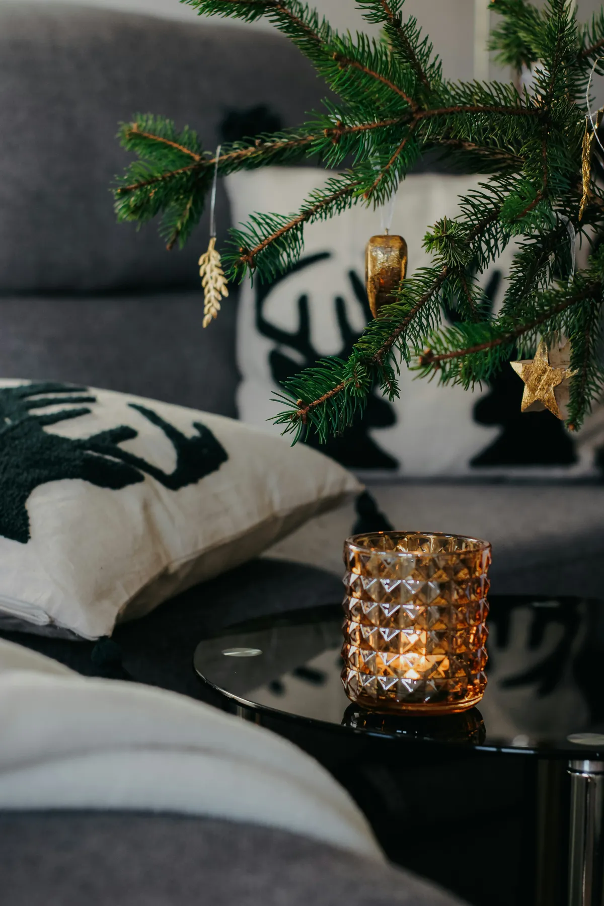 A christmas tree in a living room next to a couch - Free Photo on Unsplash