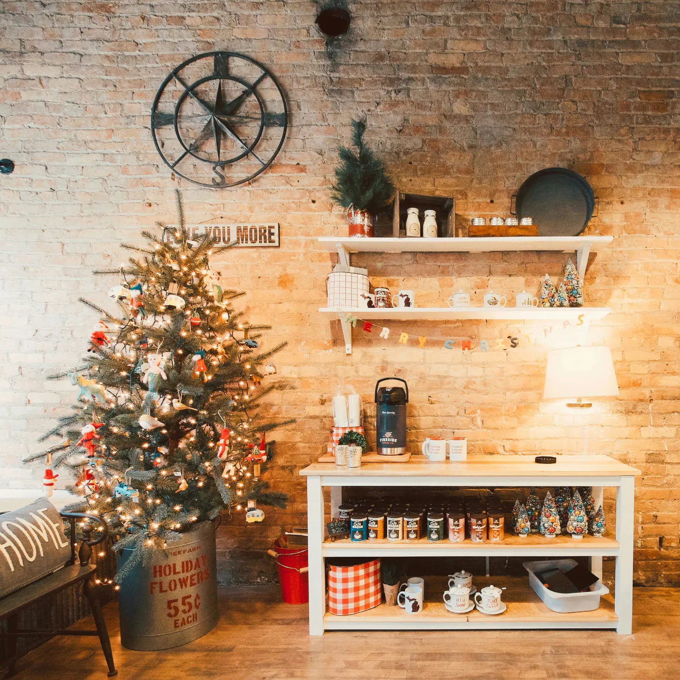 a christmas tree in a room