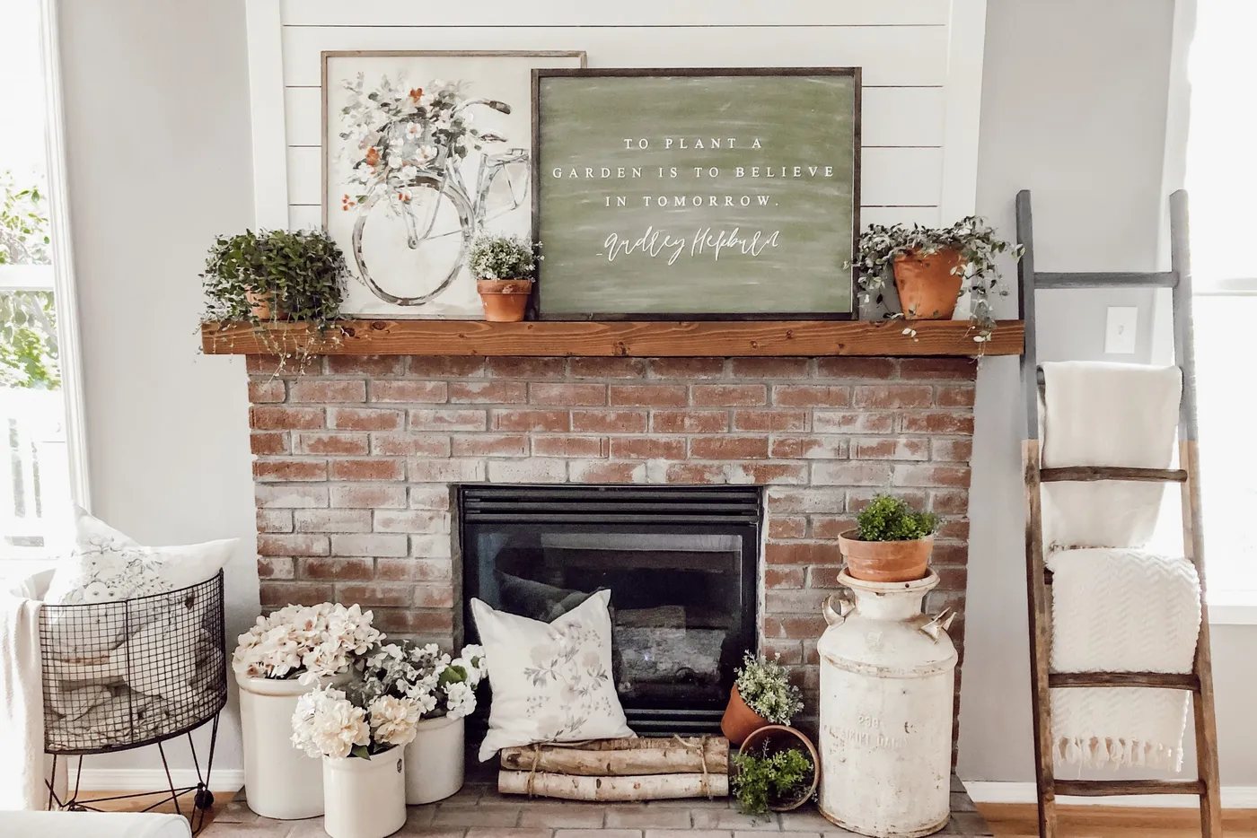 A Neutral & Floral Cottage Style Spring Fireplace Mantle - Rain and Pine