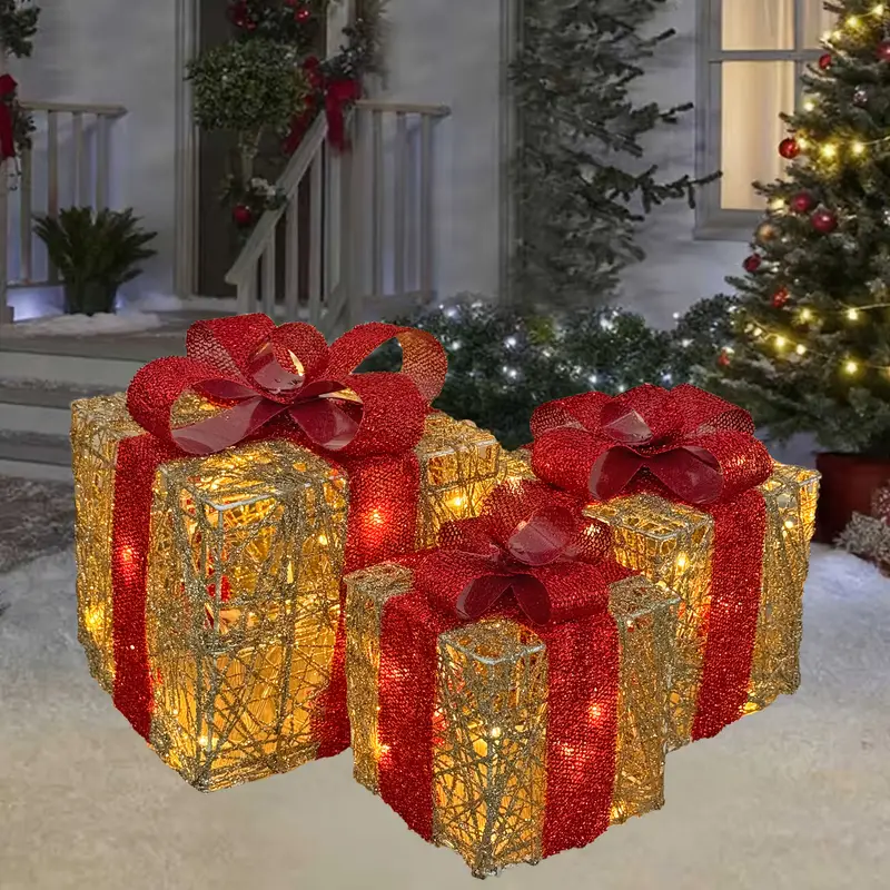 a set 3 christmas light decoration gift boxes featuring led - Temu Oman