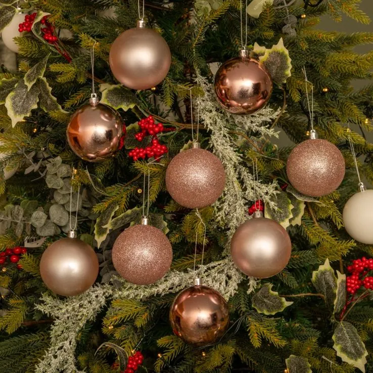 Assorted Light Pink Baubles - Pack of 24 - Christmas Tree Decoration