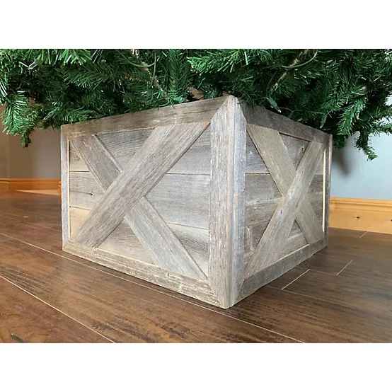 Barnwoodusa Rustic Farmhouse Deluxe 22.5 in. W x 14.5 in. H, 30 in. Dia, Weathered Gray Decorative Christmas Tree Box Collar