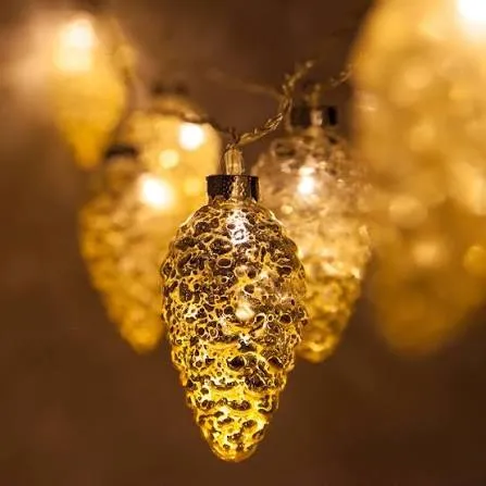 Battery Operated LED Iridescent Pinecone String Lights, 10 Warm White Lights - Yard Envy