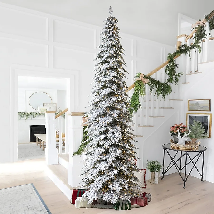 Bedroom Small Flocked Christmas Tree Glitzhome 15-ft Pre-lit Pencil Flocked  White Artificial Christmas Tree With White LED Lights In The Artificial  Christmas Trees Department At