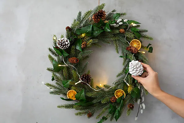 Bildagentur | mauritius images | Christmas Decorations, Close Up Of Christmas Wreath With Ornaments.