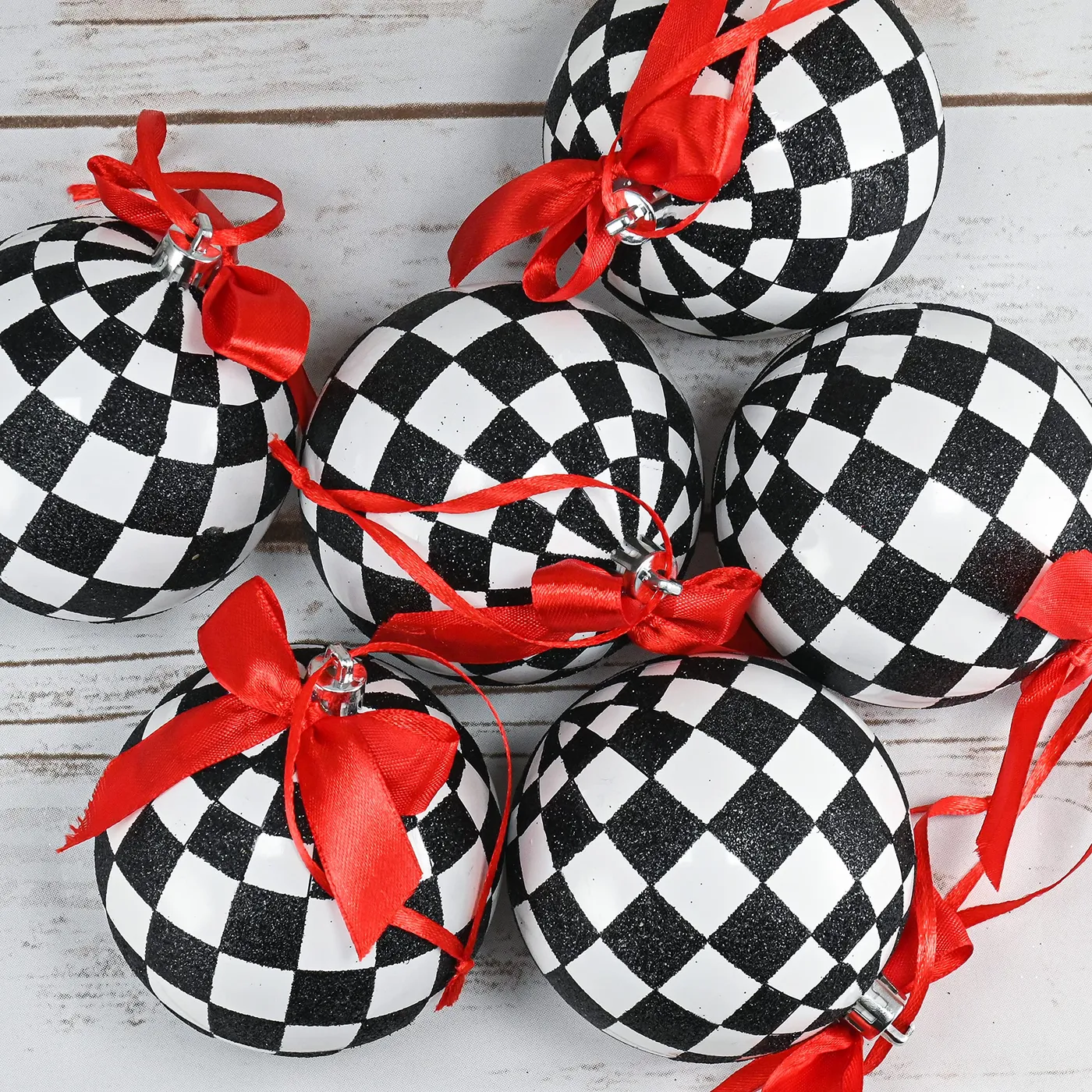 Black and White Ornaments - Glittered Black and White Checkered Ball O