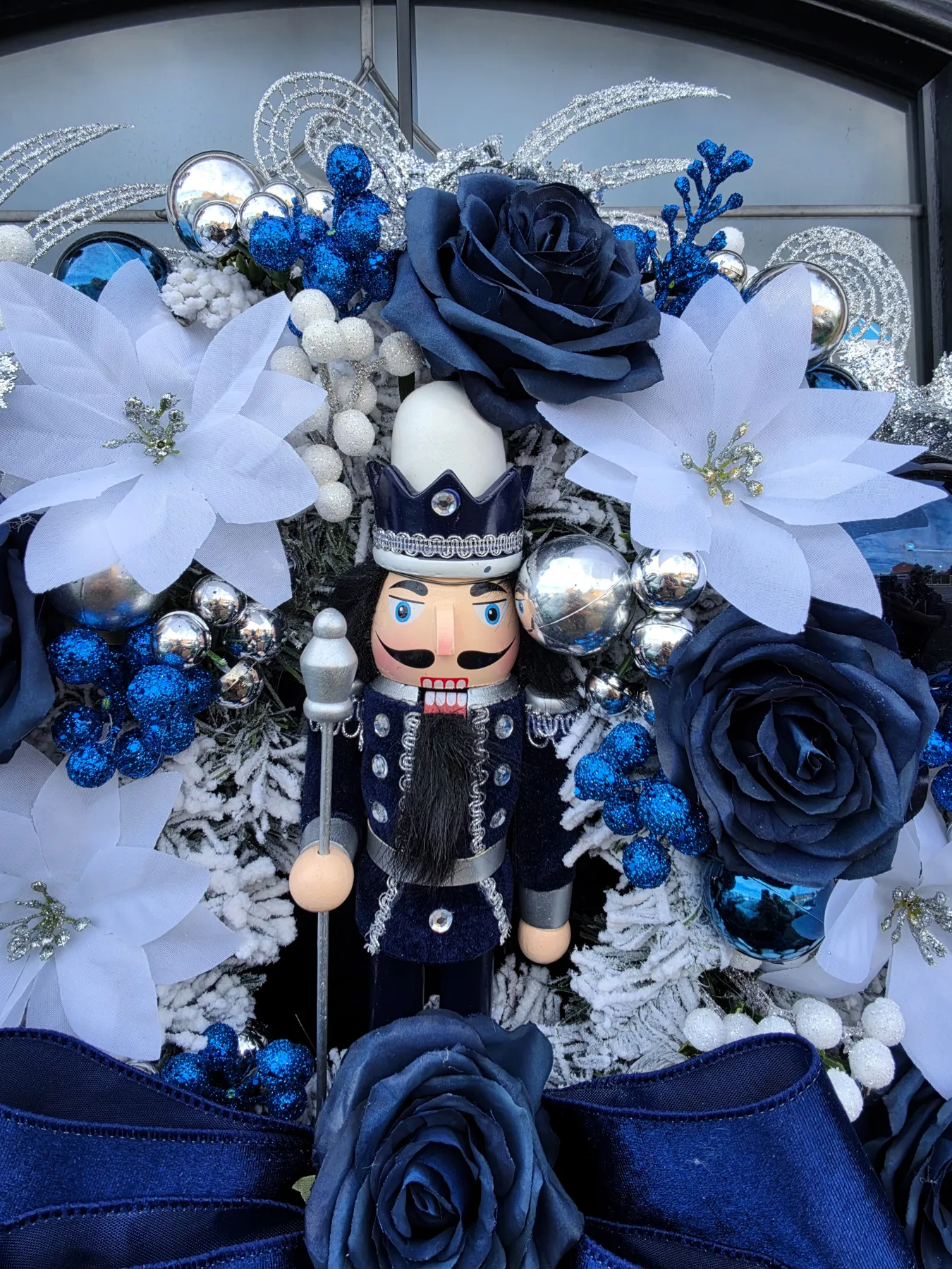 Blue and Silver Nutcracker Christmas Door Wreath | looksmartuk