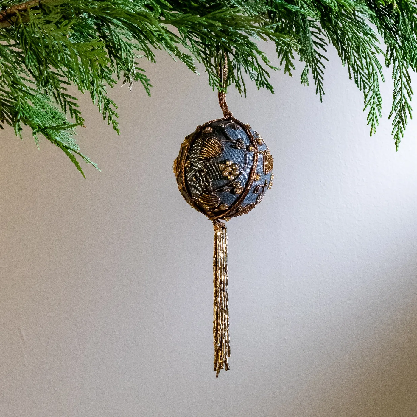 Blue & Copper Glass Bead Ornament | Living Beautifully
