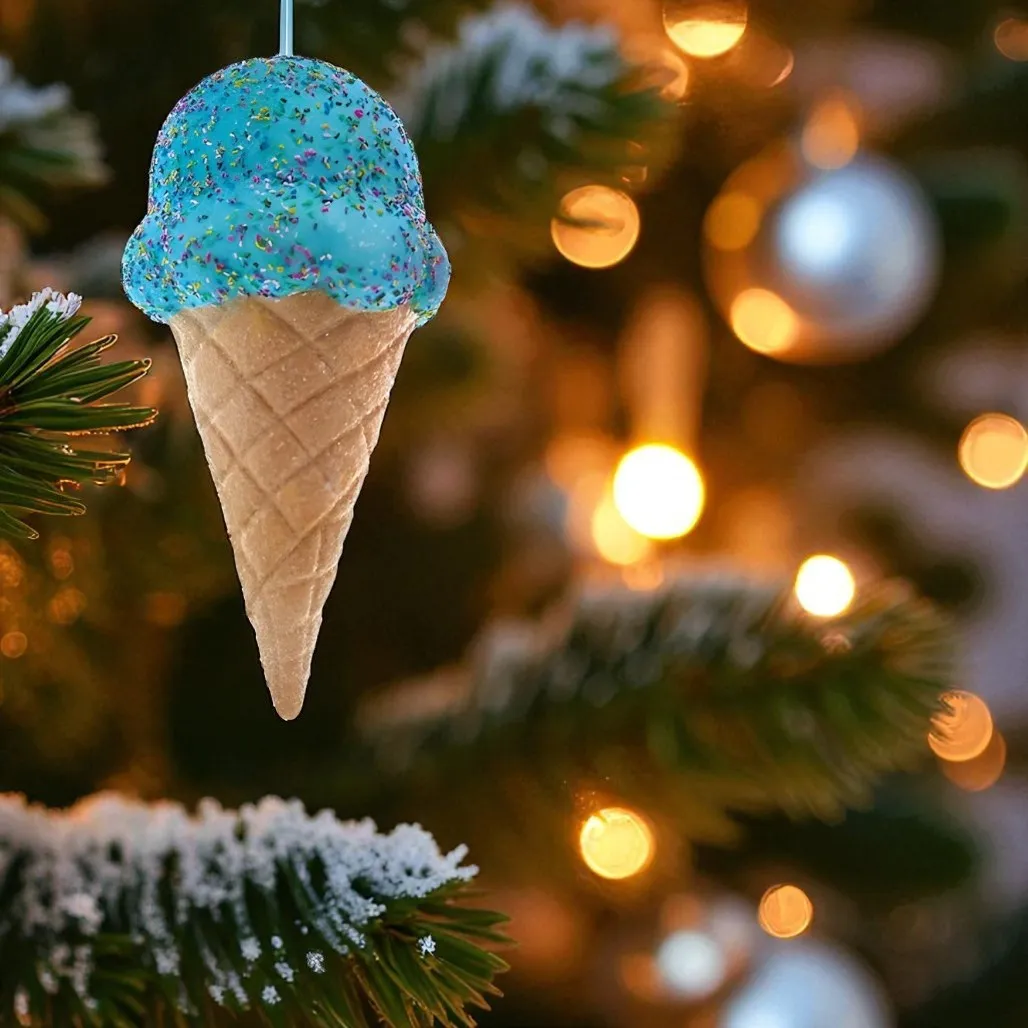 Blue Ice Cream Cone Ornament