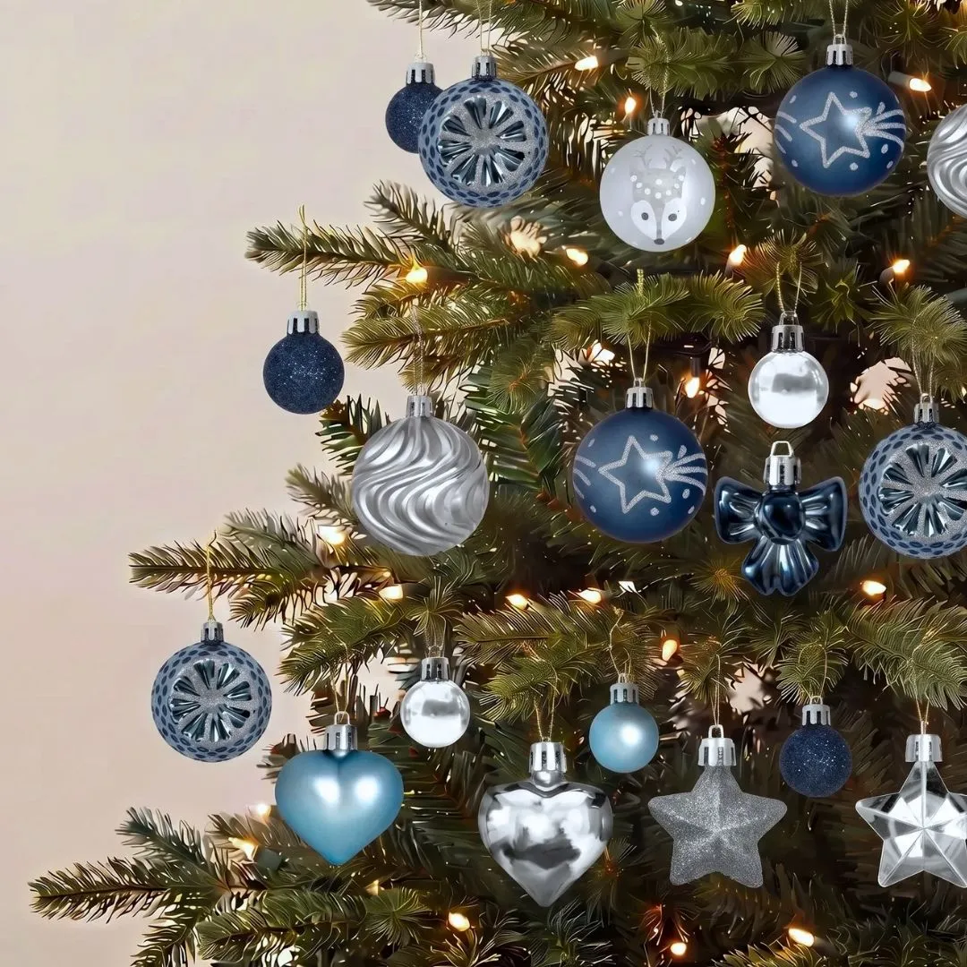 Blue Silver Set Christmas Hanging Baubles Ornament - 64pcs (D10) | Speckled  Space