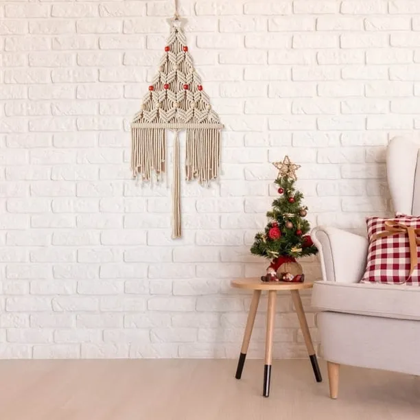Bohemian Handmade Woven Christmas Tree Tapestry Wall Hanging for Kids Living Room Bedroom Decor with Tassels | Knitted Holiday Wall Art, Winter Home Decoration, Festive Nursery Accent, 1 Piece - Wal