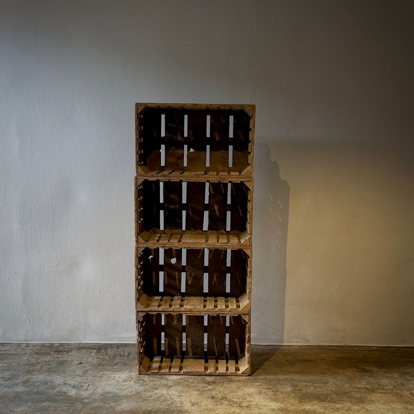 Bookcase Made out of 12 Wooden Crates from Early 20th Century France
