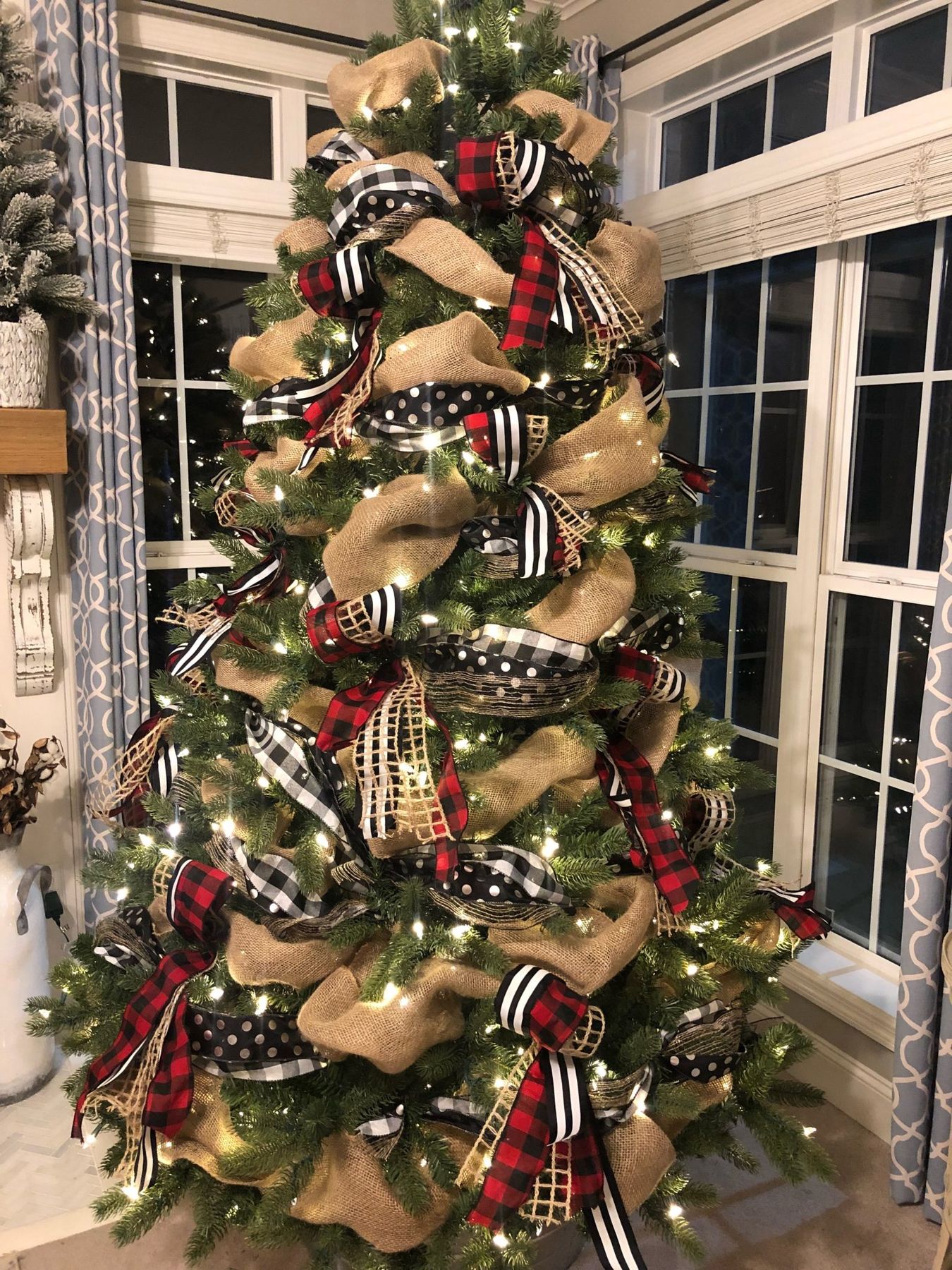 Buffalo check Christmas tree with base and accent ribbon - Wilshire Collections