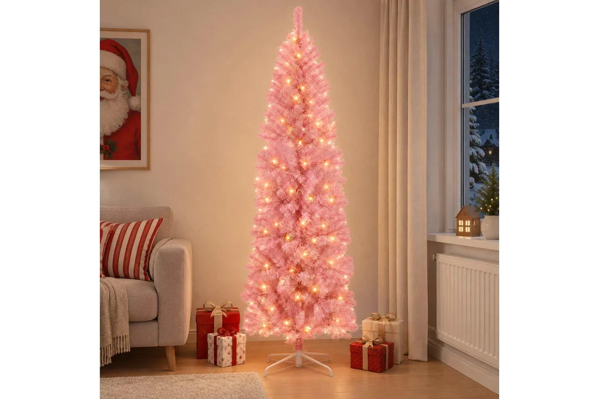 Buy Artificial Slim Christmas Tree 240 cm 300 LEDs Warm White vidaXL | Kogan.com